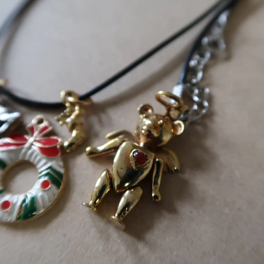 Get Crafty w/ 4pc Mixed Metal Charm Lot Bear Cherub Wreath DIY Jewelry Findings